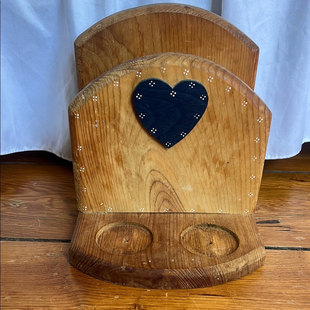 Vintage Wooden Napkin Holder with Salt and Pepper